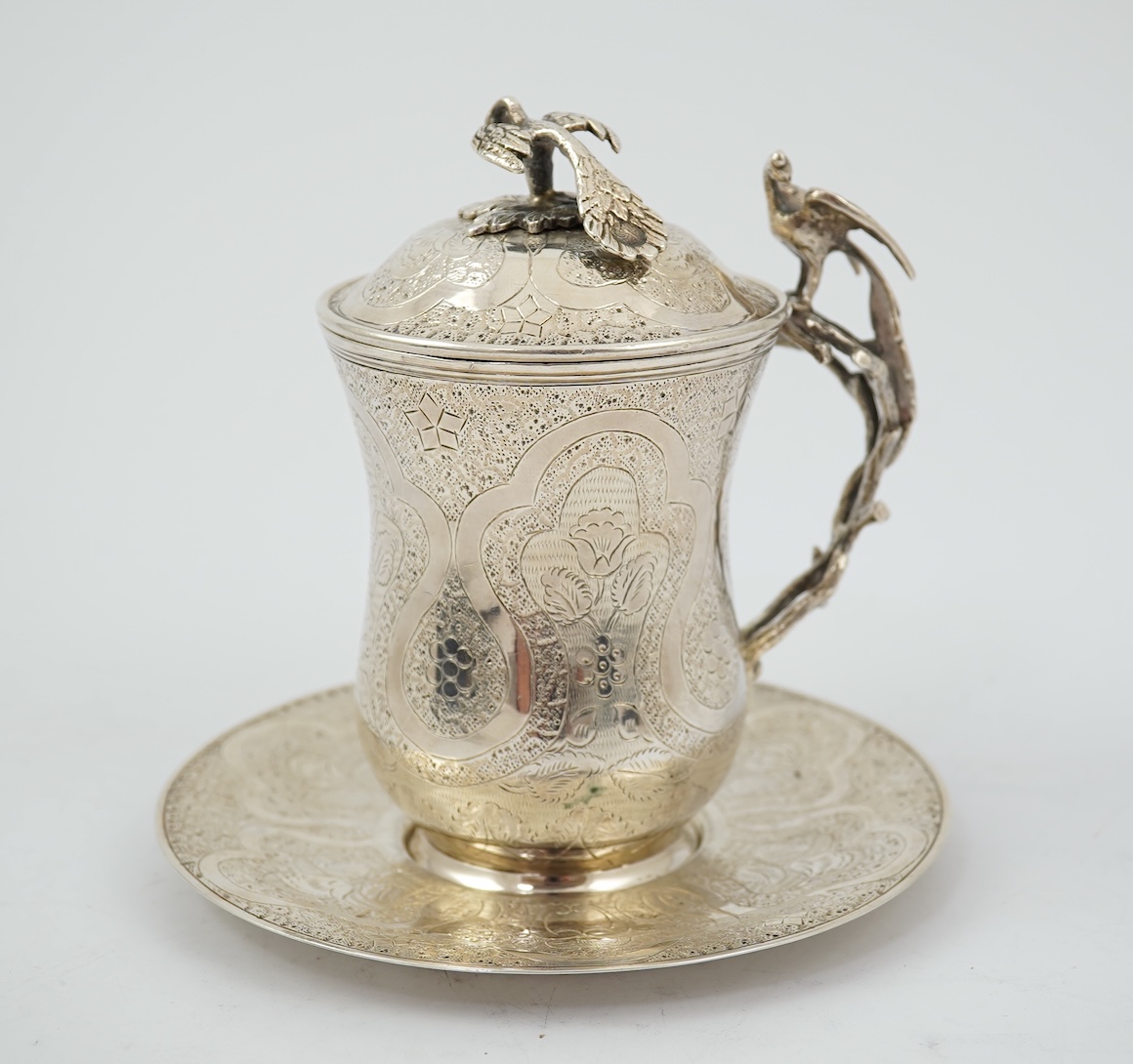 A late 19th/early 20th century Ottoman silver Sahlep cup and cover with stand